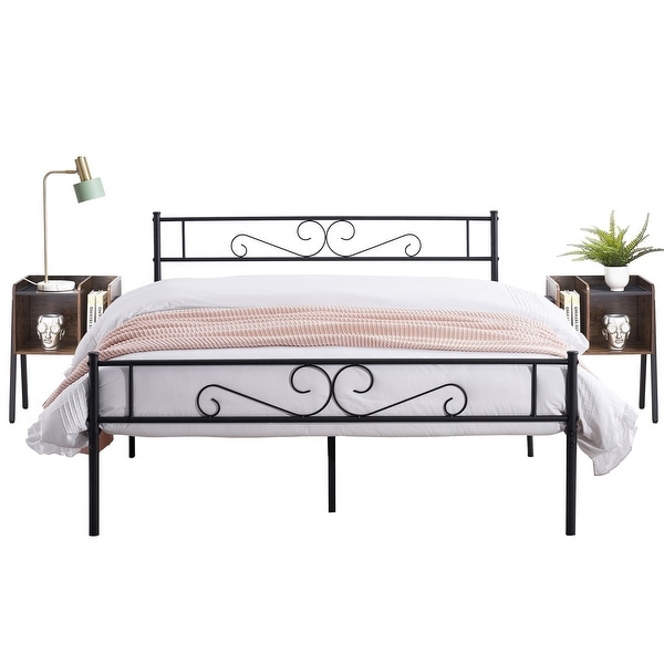 Tamika 3-pieces Metal Bed Frame Modern Storage Nightstands Set - - 35568844