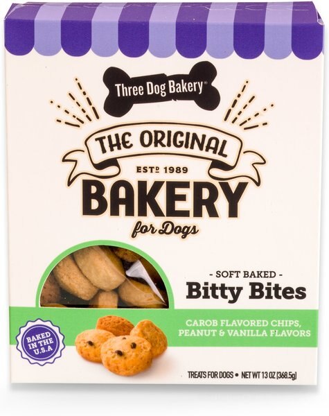 Three Dog Bakery Bitty Bites Dog Treats， 13-oz box