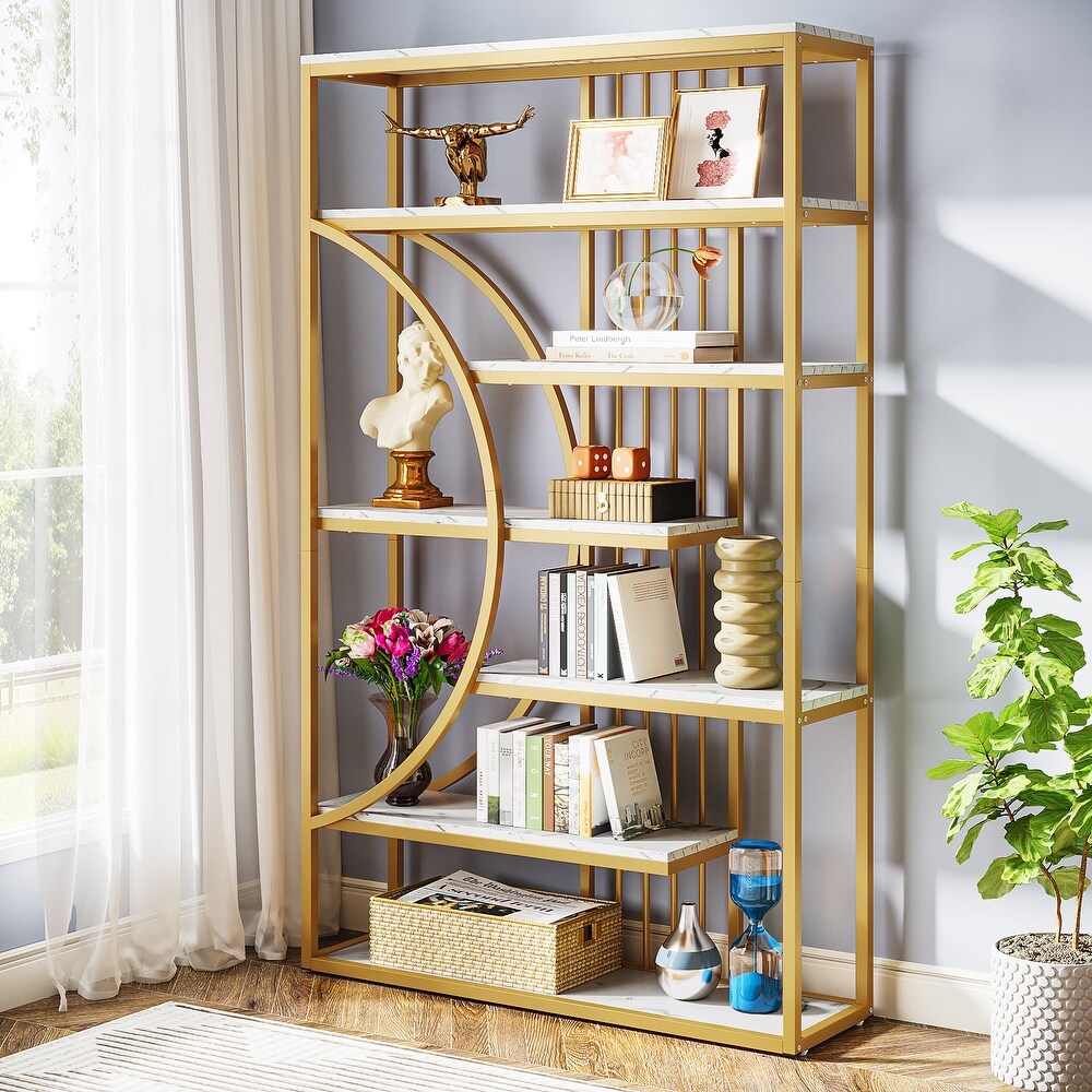 71 inch Tall Etagere Bookcase Bookshelf with Half moon Design for Home Office