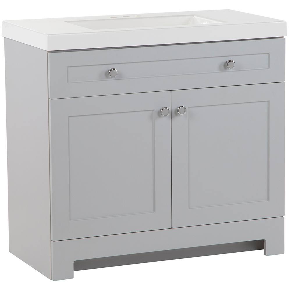 Glacier Bay Everdean 36.5 in. W x 18.8 in. D x 34.4 in. H Freestanding Bath Vanity in Pearl Gray with White Cultured Marble Top EV36P2-PG