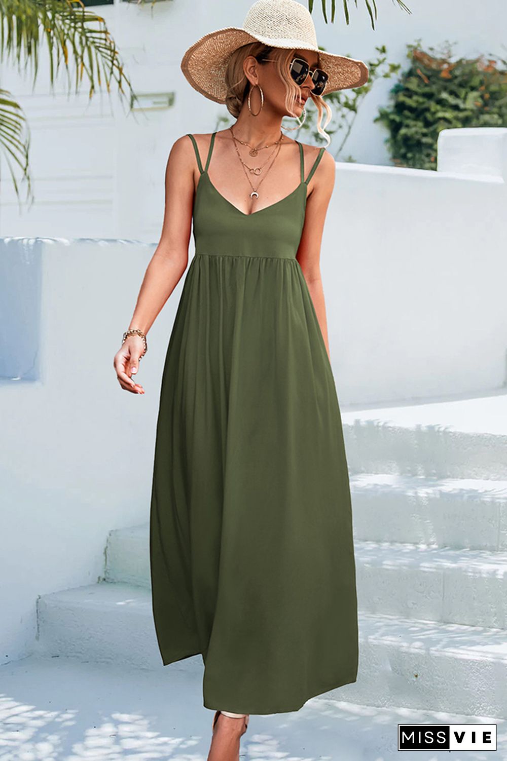 Crisscross Straps Plain Long Maxi Dress