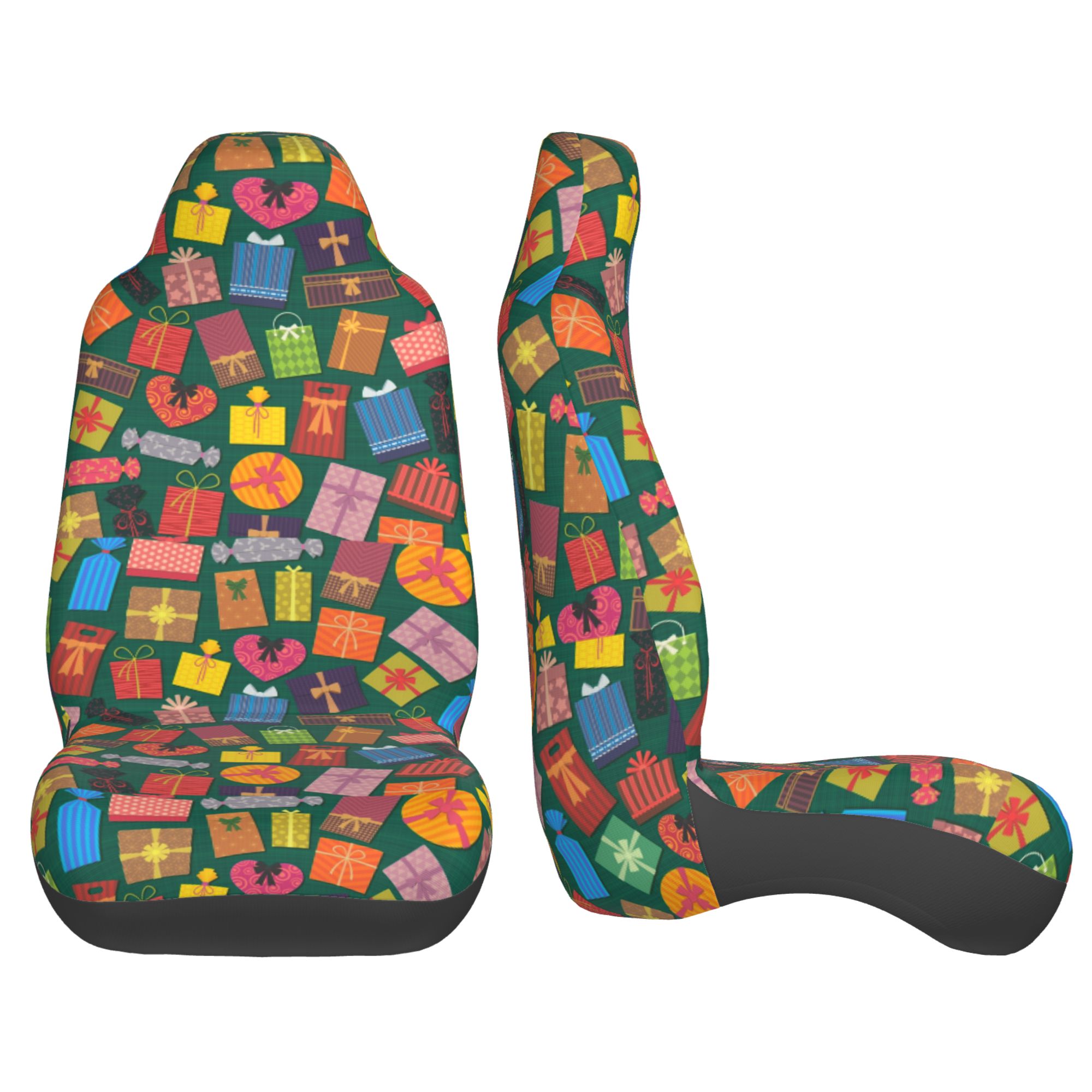 ZICANCN Car Seat Covers Front Seats Only，Colorful Gift Box Pattern Automotive Seat Covers Protectors for Cars Trucks Suv 2 Pack