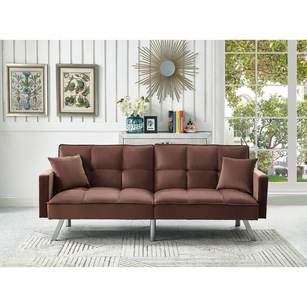 Comfortable Velvet Multi position Sleeper Sofa Bed