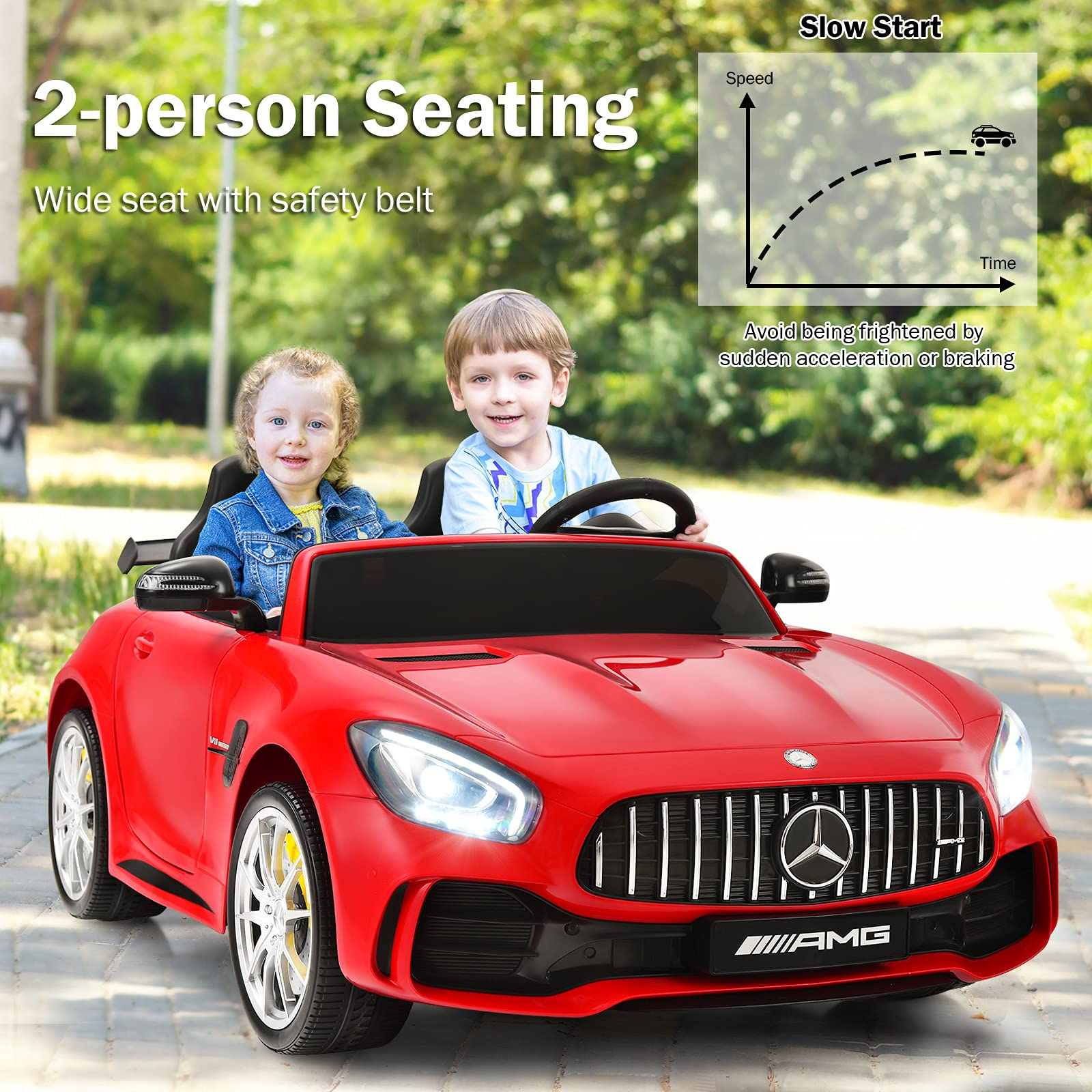 Costzon 2-Seater Ride on Car, 12V Licensed Mercedes Benz GTR Kids Car to Drive