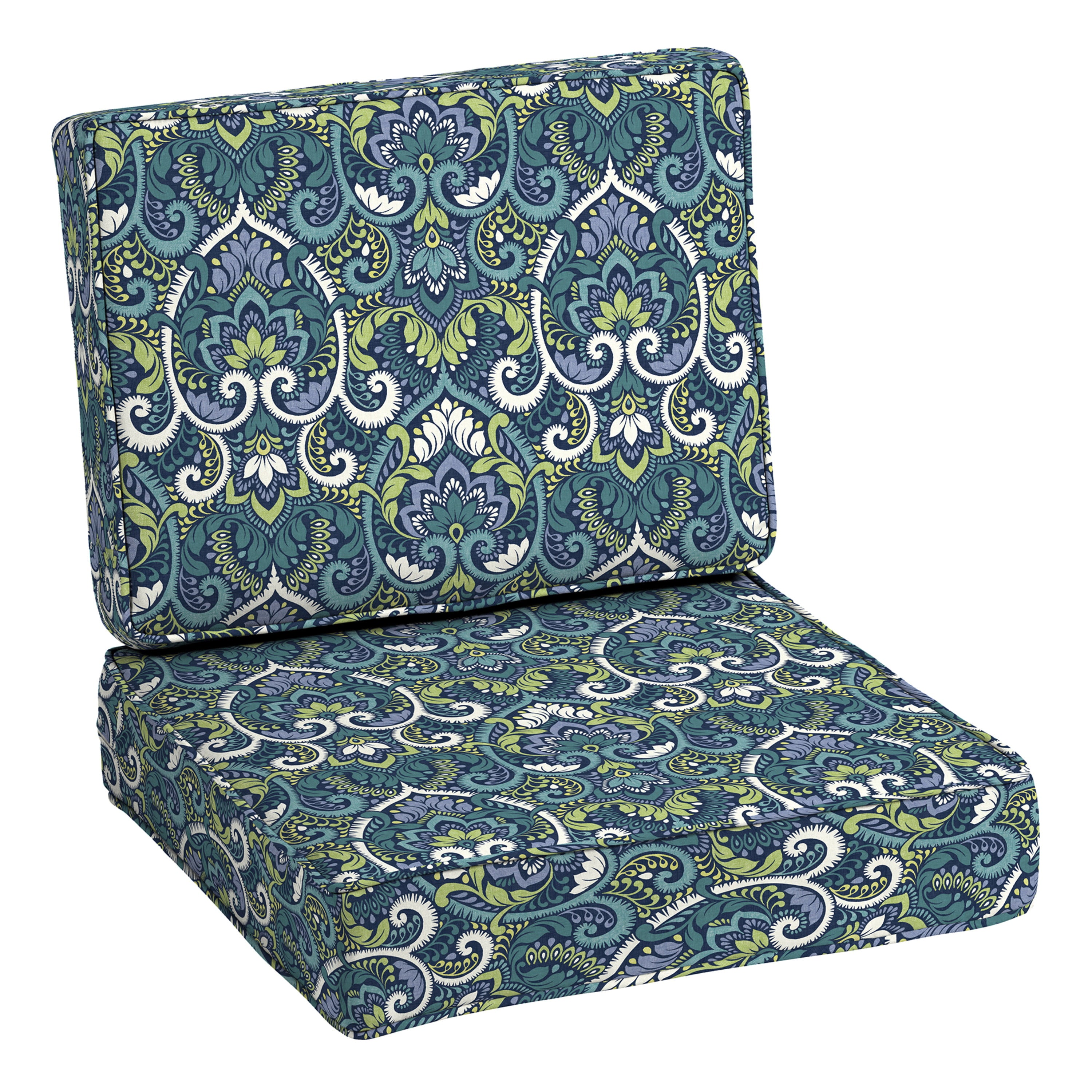 Arden Selections ProFoam Essentials Outdoor Deep Seating Cushion Set 24 x 24， Sapphire Aurora Blue Damask