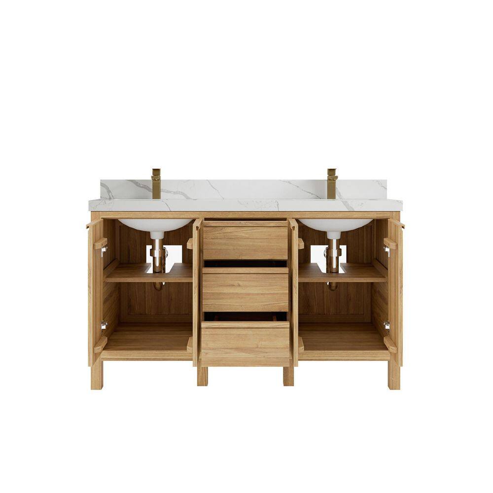 Willow Collections Elizabeth 60 in. W x 22 in. D x 36 in. H Double Sink Bath Vanity in Natural with 2