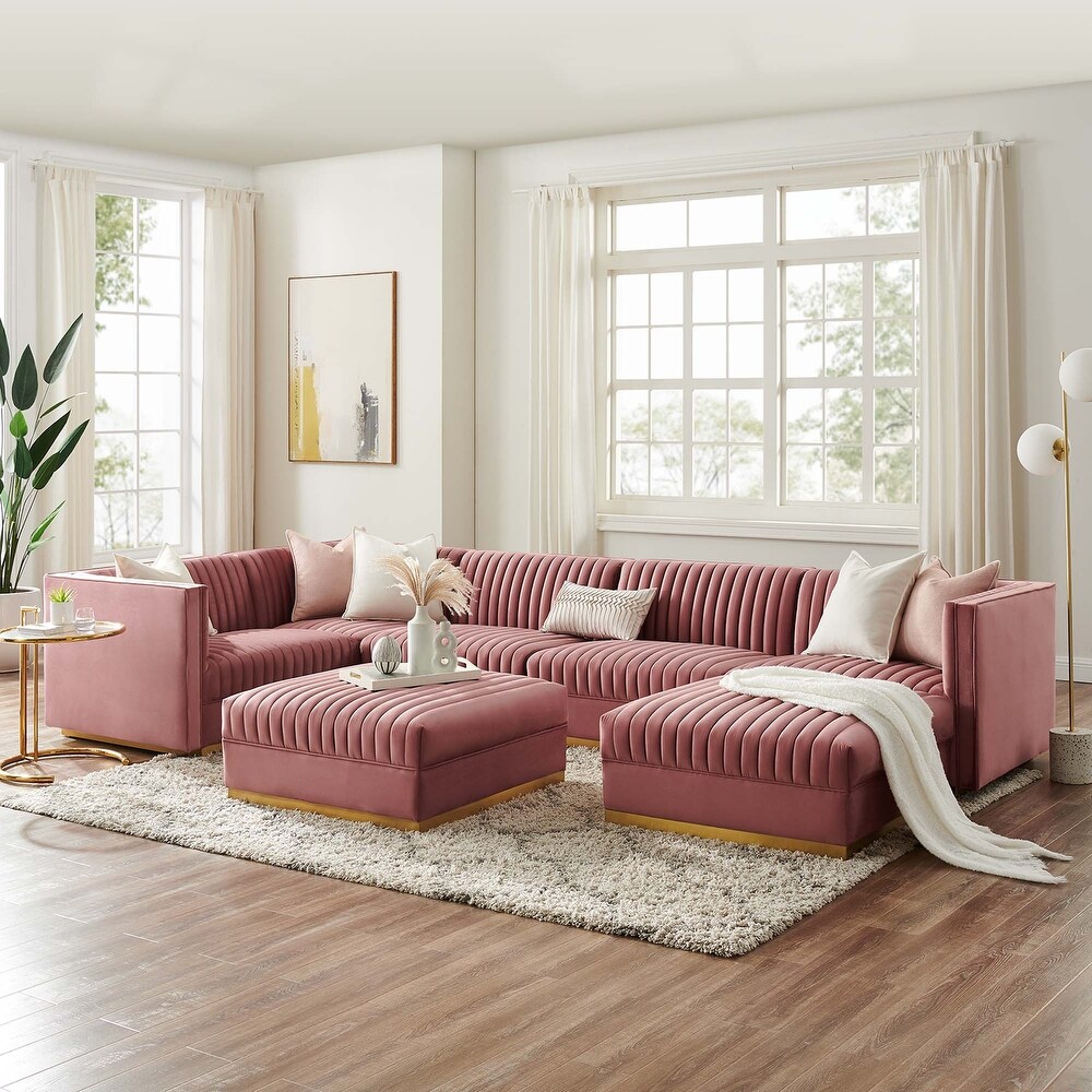 Sanguine Channel Tufted Performance Velvet 7 Piece Left Facing Modular Sectional Sofa