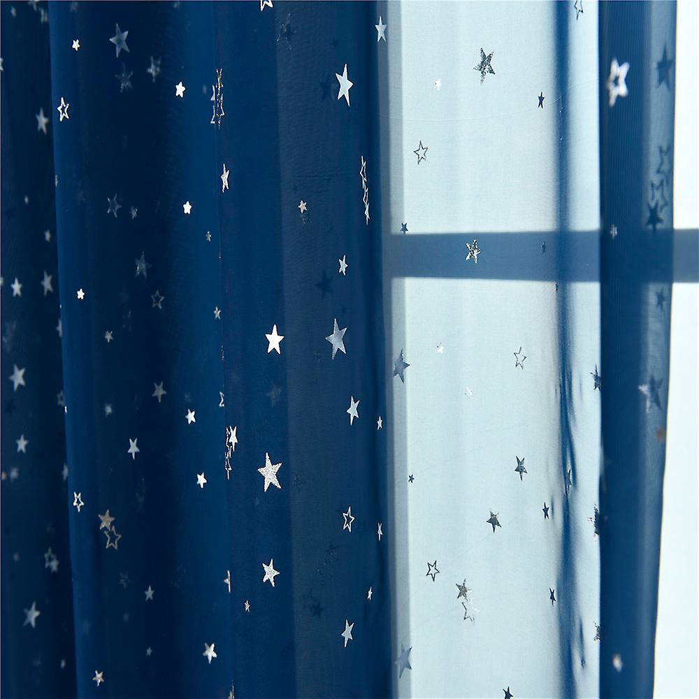 Navy Blue Sheer Curtains Little Star Print Window Screen Curtains For Living Room Dining Room Office Hotel 1 Panel 40