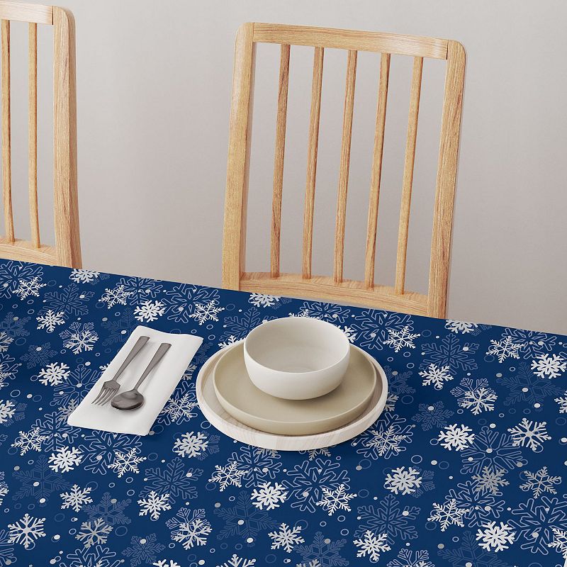 Square Tablecloth， 100% Polyester， 60x60， Winter Blue Snowflakes