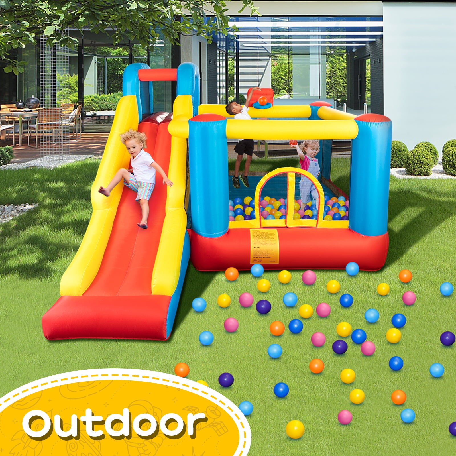 Multi-Color Inflatable Bounce House Kids Slide Jumping Castle Bouncer with Balls Pool and Bag