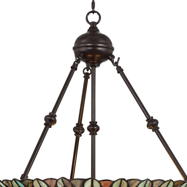 Wide Rustic Peacock Stained Art Glass 3 light Fixture For Dining Room House Kitchen Island Entryway