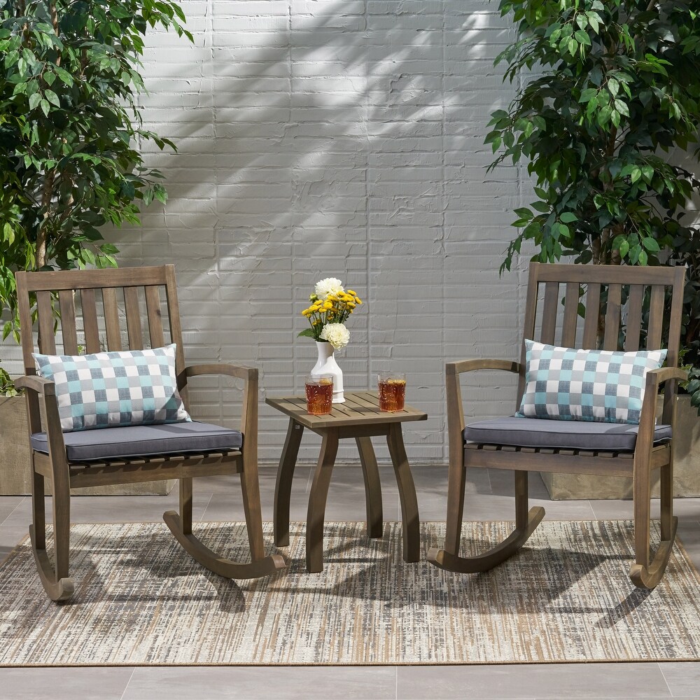 Montrose Outdoor Acacia Wood Rocking Chairs with Accent Table by Christopher Knight Home