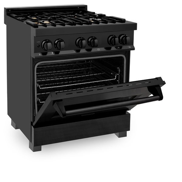 ZLINE Dual Fuel Range in Black Stainless Steel with Brass Burners