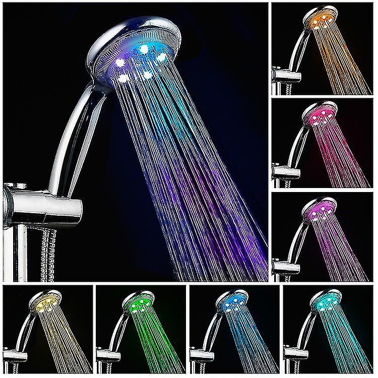 Led Shower Head High Turbo Pressure 7 Colors Lights Temperature Sensor Bath Sprinkler