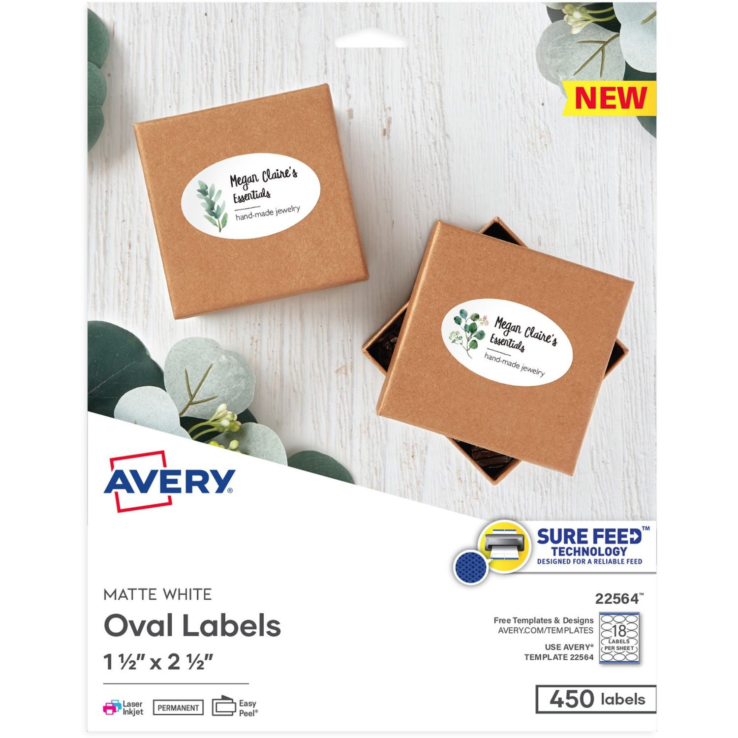 Matte White Sure Feed Labels by Avery AVE22564