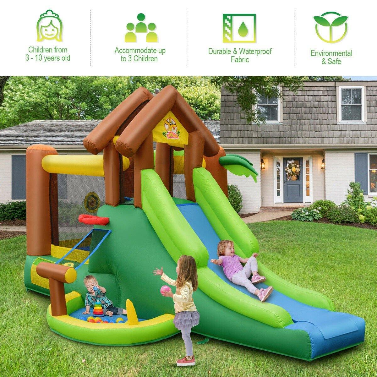 BOUNTECH Inflatable Bounce House, Jungle Jumping Bouncer w/ Double Slides (Without Blower)