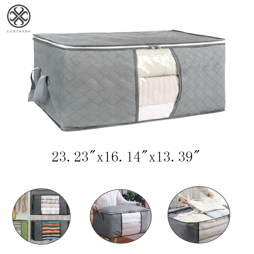 Luxtrada Foldable Storage Bag Organizers, Waterproof Anti-Mold Moisture Proof Clothes Storage Container Zipper Bag with Clear Window Carry Handles for Blanket Comforter Bedding, Closet Storage Boxes