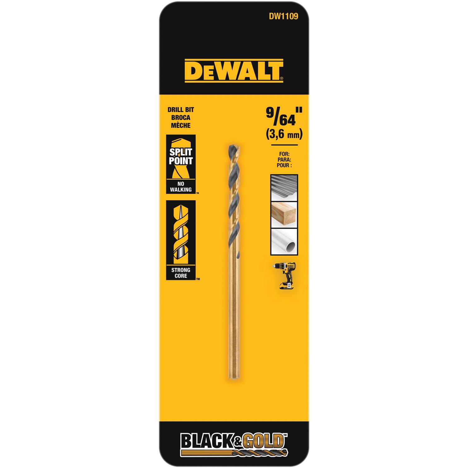 DW Black \u0026 Gold 9/64 in. X 2.88 in. L High Speed Steel Drill Bit 1 pc