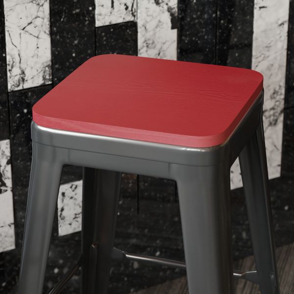 Perry Poly Resin Wood Square Seat with Rounded Edges for Colorful Metal Barstools in Red