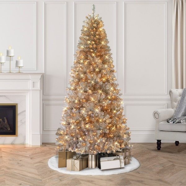 Puleo International 7.5 ft. Prelit Rose Gold Artificial Christmas Tree