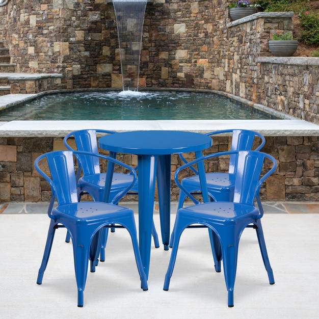 Round Metal Indoor outdoor Table Set With 4 Arm Chairs