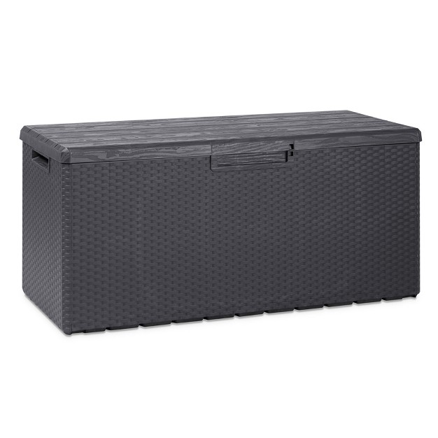 Toomax Portofino Large 90 Gallon Plastic Outdoor Storage Deck Box With Lockable Lid And 450 Pound Weight Capacity For Backyard Patio Decks Gray