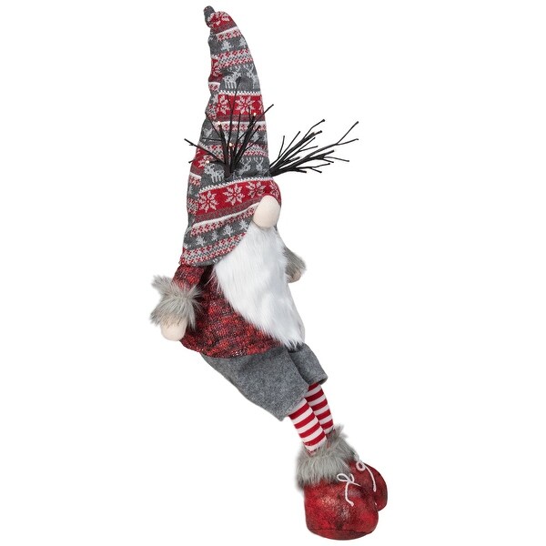 30 Gray and Red Christmas Gnome with LED Antlers and Dangling Legs