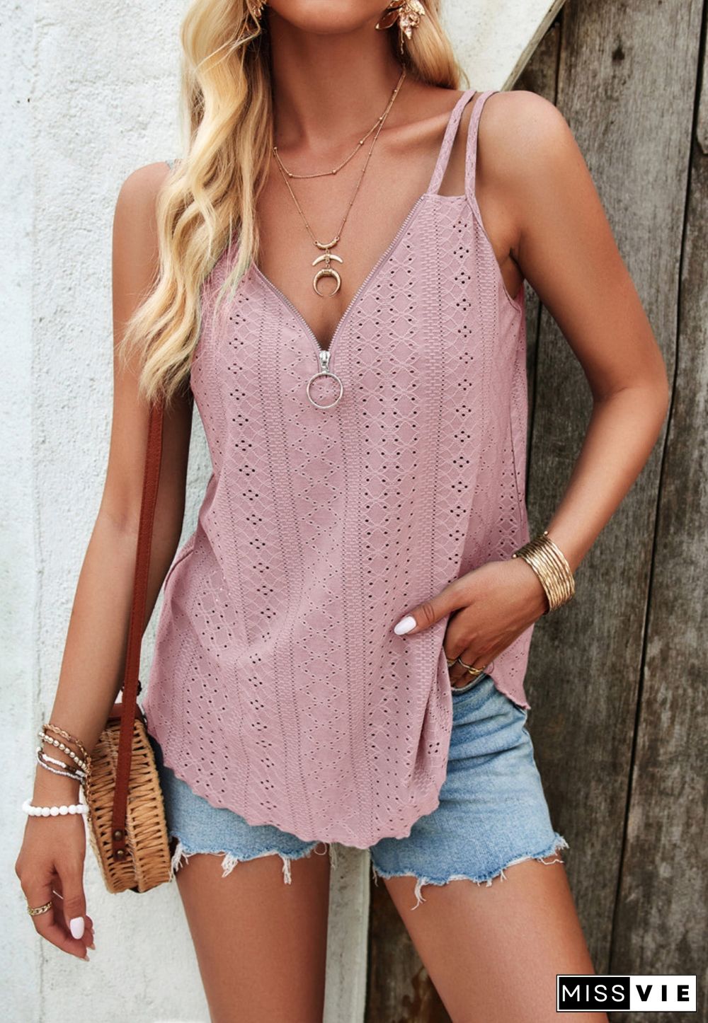 Zip-Up Strappy Cami Top