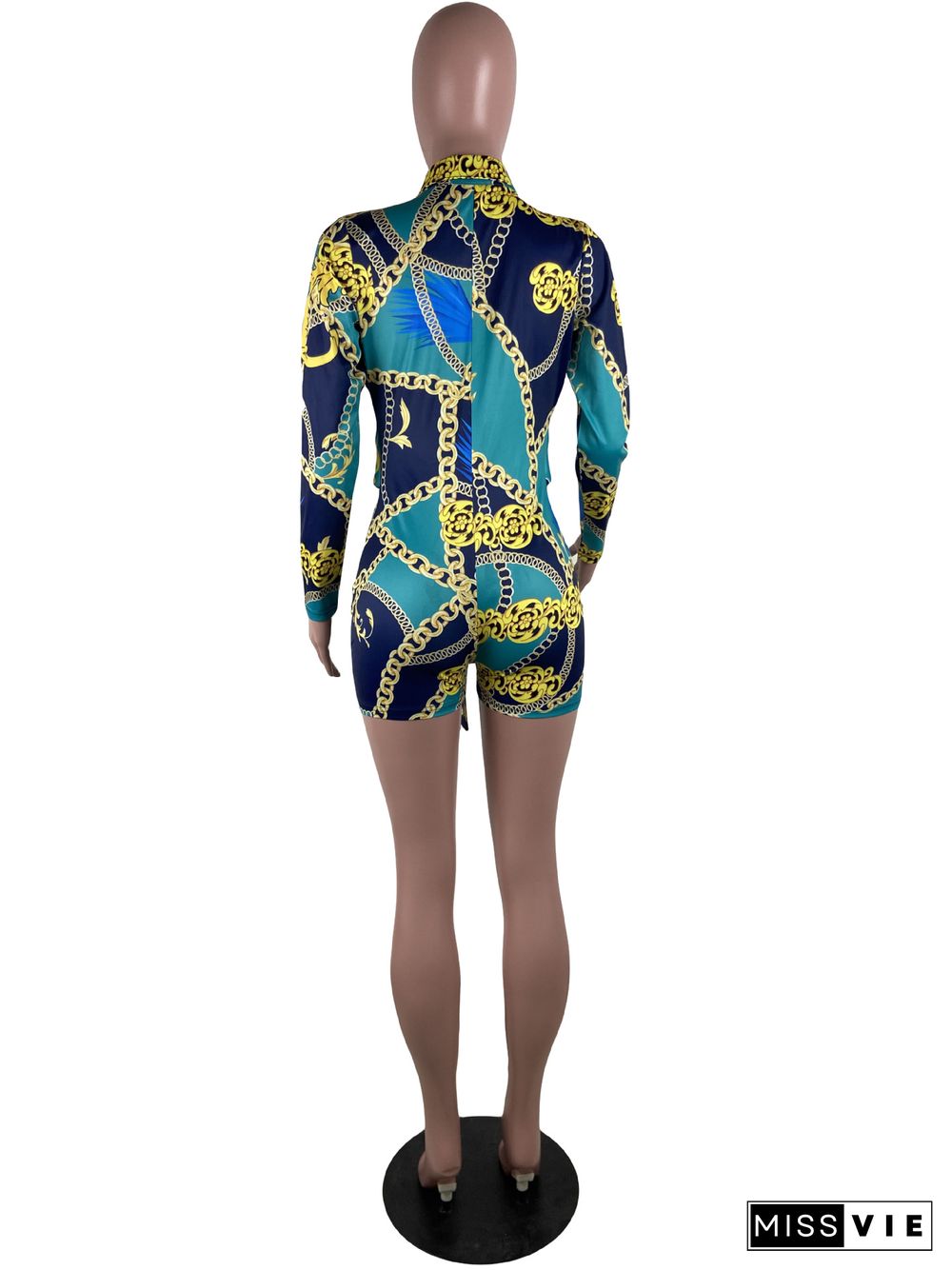 Women Mixed Print Long Sleeve High Waist Bodycon Rompers