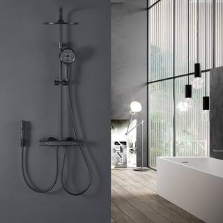 Tomfaucet 3-Spray Multi-Function Wall Bar Shower Kit with 3 Setting Hand Shower and Spray Gun in Matte Black TFB1187MB