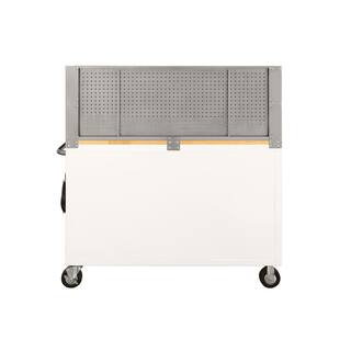 Husky 52 in. W x 24.5 in. D 9-Drawer Standard Duty Mobile Workbench Tool Chest with Solid Work Top and Pegboard in Gloss White HOTC5209BJ2M