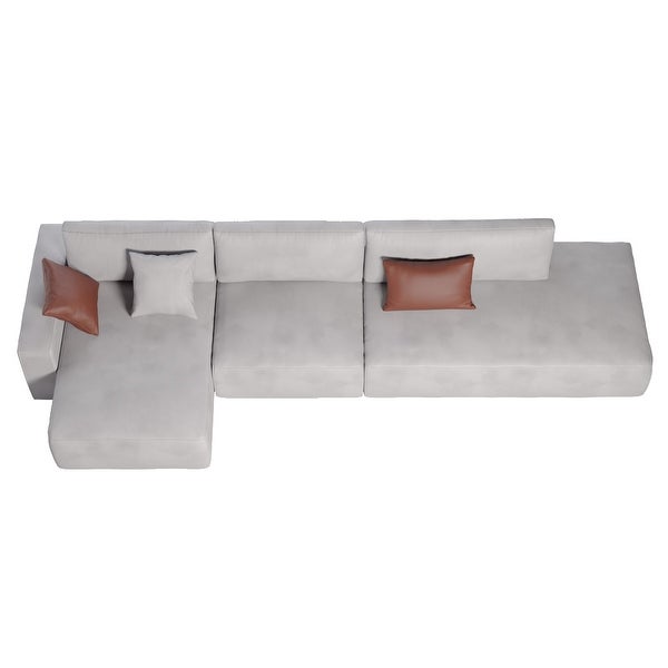 145'' Faux Leather Sofa， Modern Leather Sectional sofa with wood legs