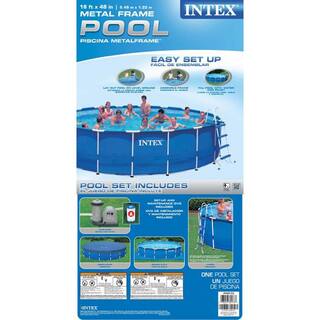 Intex 18 ft. x 48 in. Round Metal Frame Swimming Pool Set with 1500 GFCI Pump 28251EH 28253EH + 29000E-6pk