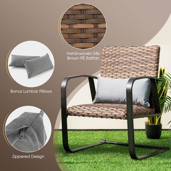 3 Pieces Patio Rattan Conversation Set with Lumbar Pillows - N/A - Overstock - 37797521