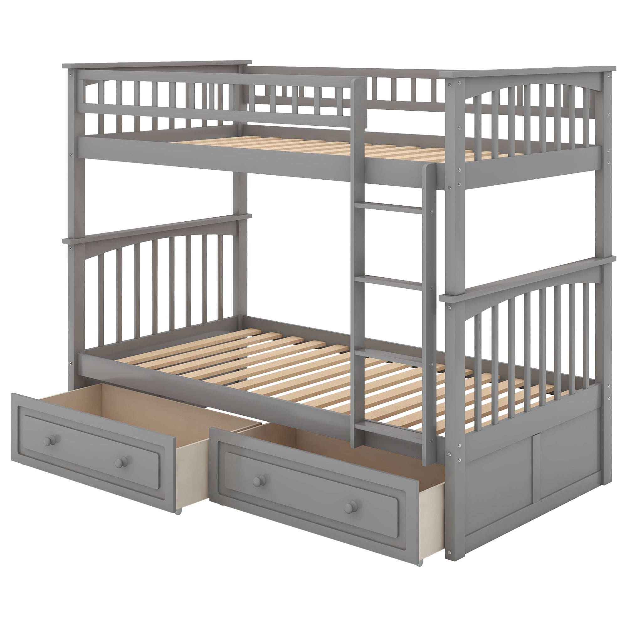 Euroco Pine Wood Bunk Bed With Storage, Twin-Over-Twin, Gray