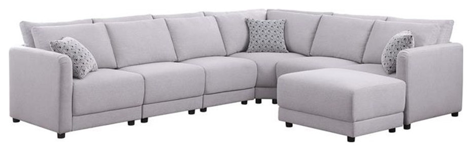 Bowery Hill Modern 7 PC Fabric Reversible Sectional Sofa Set in Light Gray   Sectional Sofas   by Homesquare  Houzz