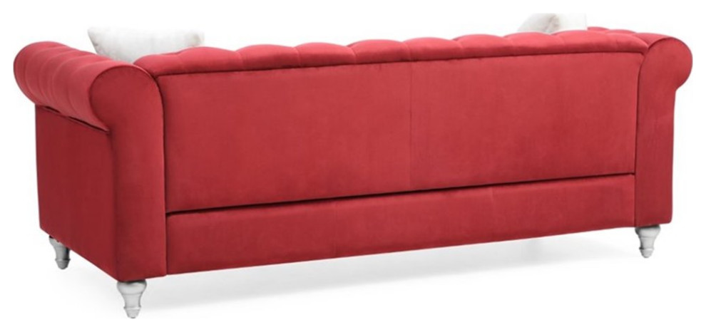 Maklaine Contemporary styled Soft Velvet Sofa in Burgundy Finish   Eclectic   Sofas   by Homesquare  Houzz