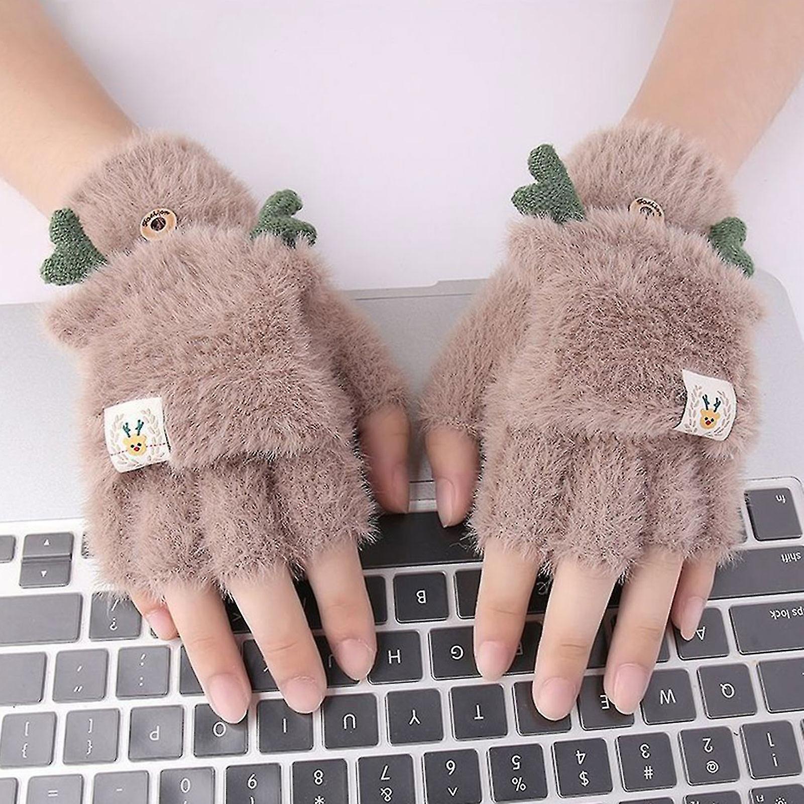 Women Usb Antler Gloves Washable Easy Usb Charging Gloves For Students Doing Homework