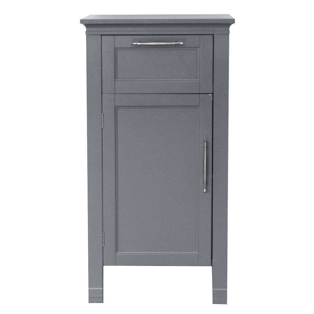 Zimtown Wooden Single Door Floor Cabinet Bathroom Storage Organizer Unit with Drawer and Adjustable Shelf, Gray Finish