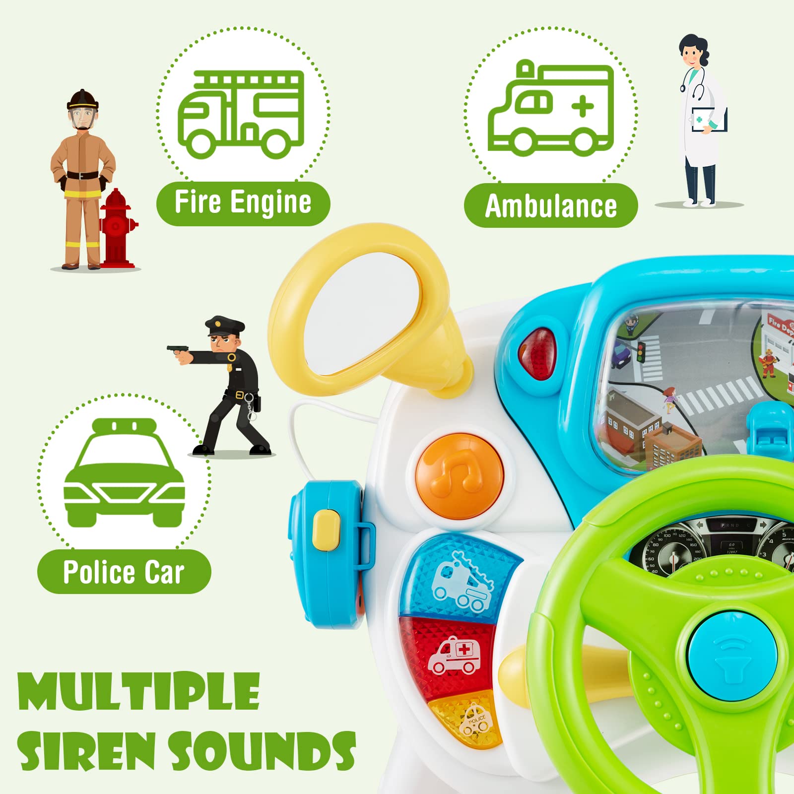 Costzon Steering Wheel Toy, Pretend Play Driving Simulated Toy