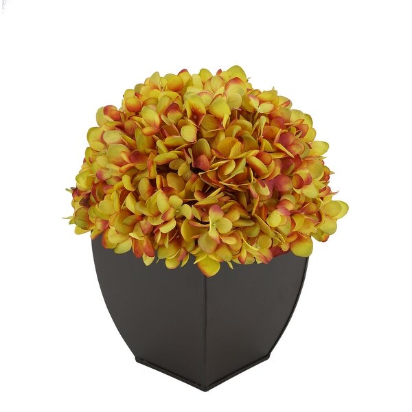 Faux Hydrangea in Matte Brown Tapered Zinc Cube