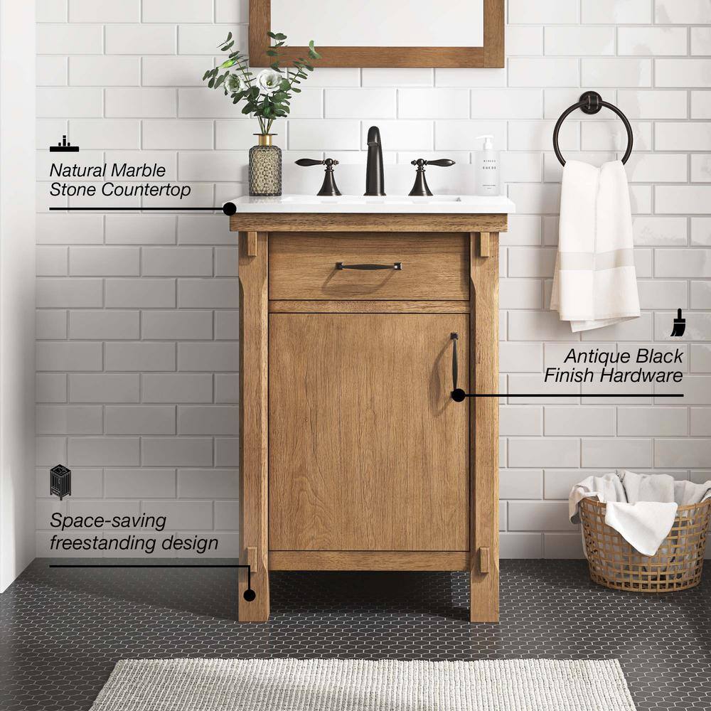 Home Decorators Collection Bellington 24 in. W x 22 in. D x 34.5 in. H Bath Vanity in Almond Toffee with White Engineered Stone Top Bellington 24