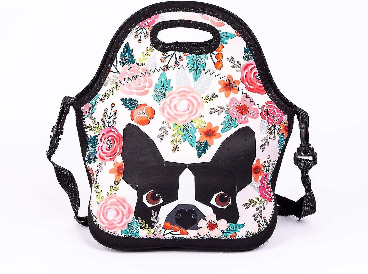 Boston Terrier Dog Florals Lunch Bag Cute Pug Lunch Bags For Women Kids Girls Men Teen Boys Insulate