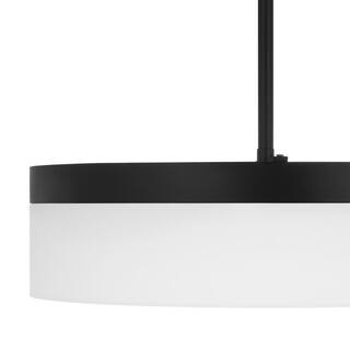 Hampton Bay Chartwell 35-Watt Integrated LED Matte Black Hanging Pendant with White Acrylic Shade HD7877A1