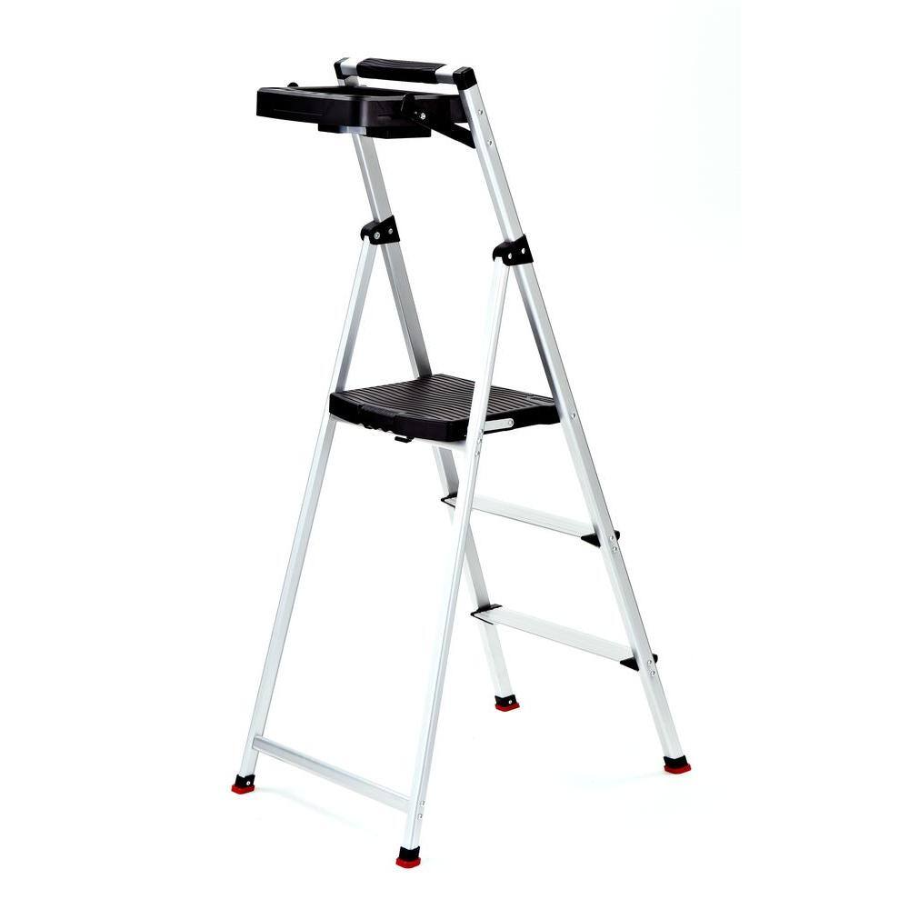 Rubbermaid 3-Step Aluminum Step Stool with Project Tray 225 lb. Load Capacity Type II Duty Rating RMA-3T-COM