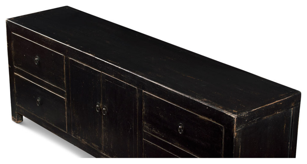 Distressed Black Elmwood Kang Asian Media Cabinet   Asian   Entertainment Centers And Tv Stands   by China Furniture and Arts  Houzz