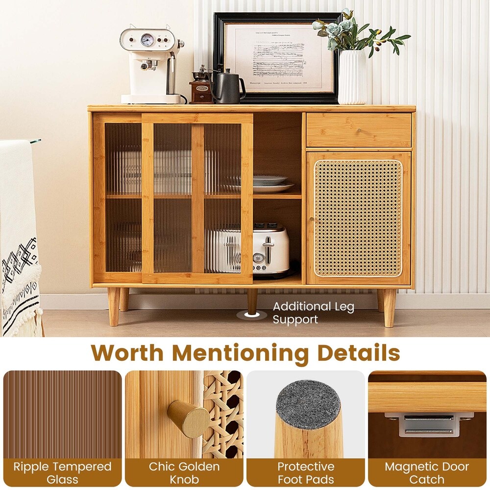 Costway Buffet Sideboard Cabinet Rattan Console Table with Sliding   See Details