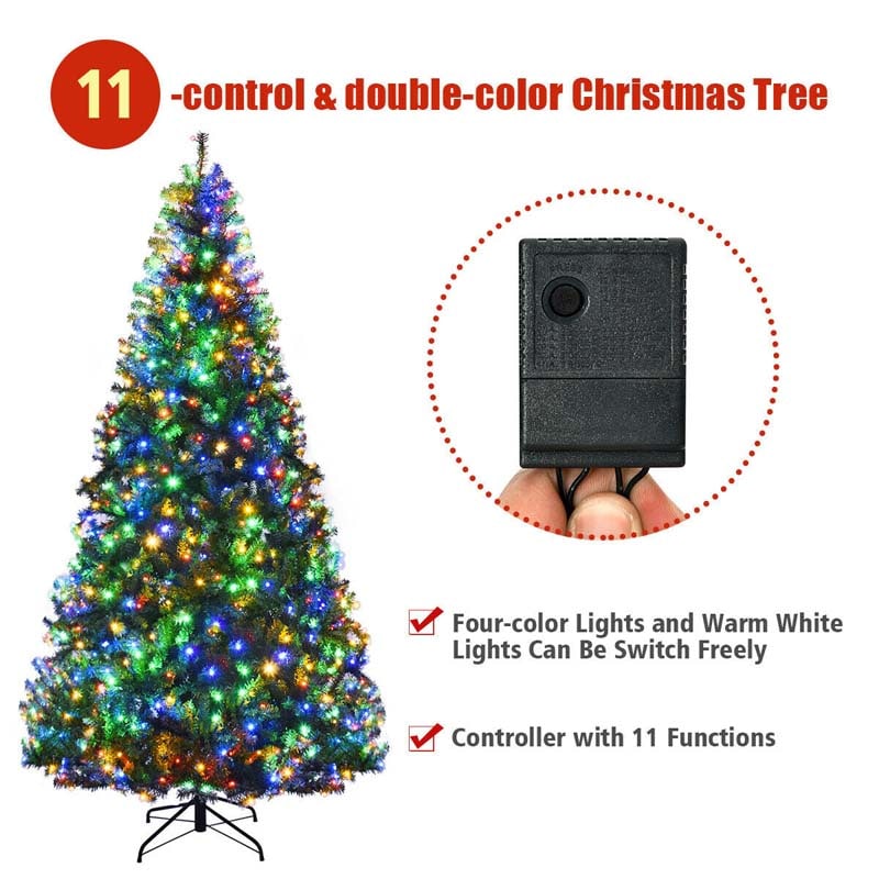 Premium Hinged Prelit Artificial Christmas Tree with Multi-Color LED Lights, 11 Lighting Modes, Metal Stand