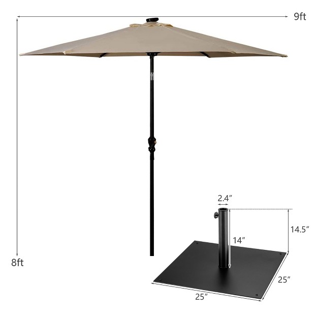 Costway 9ft Market Patio Umbrella W solar Lights amp 40 Lbs Steel Umbrella Stand