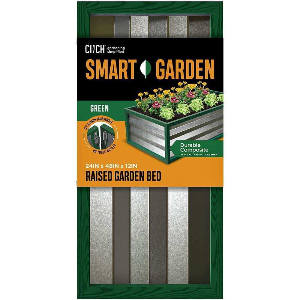 Cinch Smart Garden 48 in. x 24 in. x 12 in. Green Composite with Galvanized Steel Raised Garden Bed 3053798